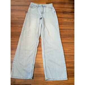 OAT New York Straight Leg Jeans High Rise Light Wash Size 27 Model-off-duty